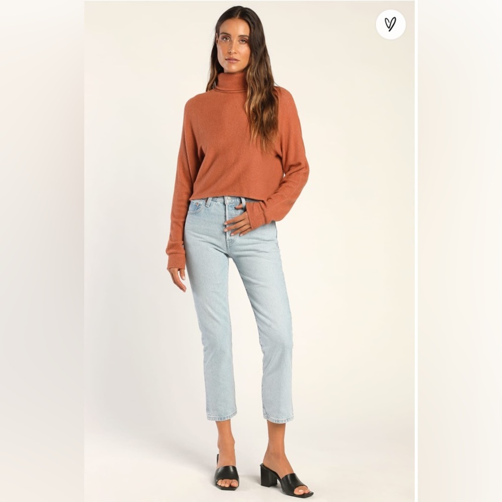 Lulu’s Rust Orange Ribbed Turtleneck Cross Back Top - Picture 3 of 5